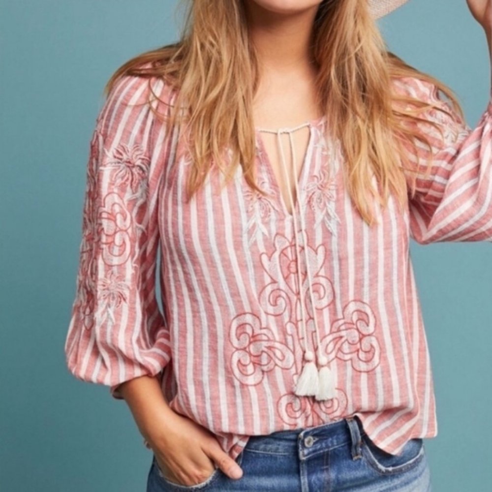 ANTHROPOLOGIE AKEMI + KIN STRIPED BLOUSE - M